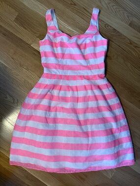 Women’s Pink and White Striped Sleeveless Dress